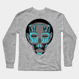 Blue Grey African Mask No 3 Long Sleeve T-Shirt